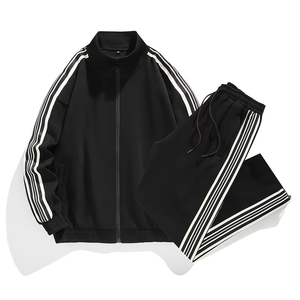 Conjunto deportivo informal personalizado para hombre al por mayor, ropa deportiva de dos piezas a rayas, ropa deportiva para hombre, chaqueta para correr, trajes - Product Image 3