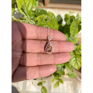 14k White Gold Necklace 925 Silver Pear Morganite Water Drop Shape Bezel Set Rhodium Plated Trendy Zircon Moissanite <b>Diamond</b> - Product Image 1