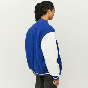 Veste universitaire décontractée pour femme en laine/nylon matelassée avec manches contrastées, surdimensionnée, manches en PU blanc, streetwear, vêtements d'extérieur - Product Image 4