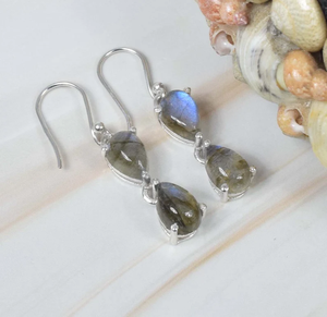 Joyería fina de alta calidad, pendiente de gancho de piedras preciosas de labradorita de Plata de Ley 925, pendiente elegante hecho a mano, pendiente de 2 piedras - Product Image 2