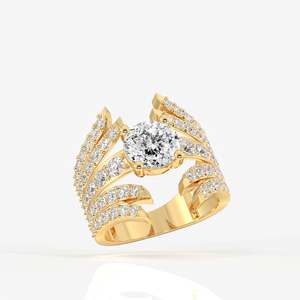 Anillo de cóctel con diamante cultivado en laboratorio y corte portugués, anillo de oro de 18 quilates - Product Image 2