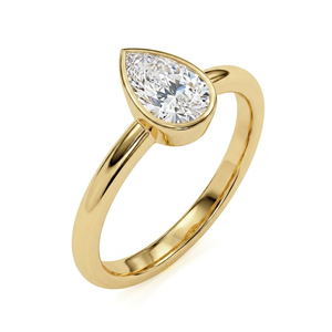 Anillo de compromiso minimalista con diamante de laboratorio de corte pera de 0.60 ct, en oro macizo de 14K, con engaste de bisel en forma de lágrima, banda solitaria lisa para mujer. - Product Image 5