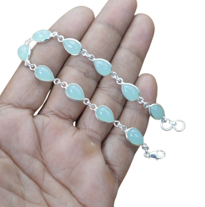 Boho Style 925 Sterling Silver Aqua Calcédoine Gemstone Bracelet Bijoux À La Main Bracelet En Argent Bijoux Pour Femmes Cadeau De Mariage - Product Image 1