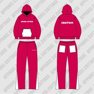 OEM al por mayor 100% algodón blanco bolsillos y logotipos pantalones acampanados con capucha comodidad transpirable chándal conjuntos hombres traje impreso - Product Image 4