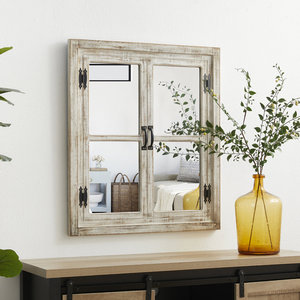 Trang Trại Cửa Sổ Khung Gương Đau Khổ Gỗ Màu Trắng Khung 4 Bảng Điều Chỉnh Tường Gương Với Màu Đen Phần Cứng Cho Trang Trí Nội Thất Bán Buôn - Product Image 3