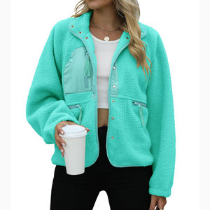 OEM personalizado logotipo cómodo bombardero con cremallera Sherpa chaqueta de lana de las mujeres abrigo Casual blanco cremallera chaqueta 100% chaqueta de lana al aire libre - Product Image 1