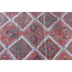 Vintage Turkish Rug, 4.2x5.6 ft Rug, <b>Red</b> Blue Solid <b>Wool</b> Rug - Product Image 5