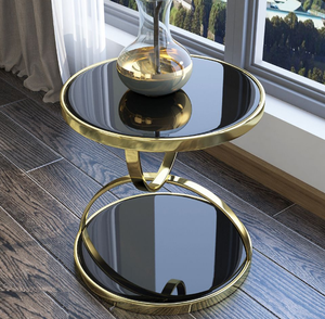 Table basse classique au fini or avec dessus arrondi pour salon, cuisine, chambre à coucher ou mobilier de bureau - Product Image 3