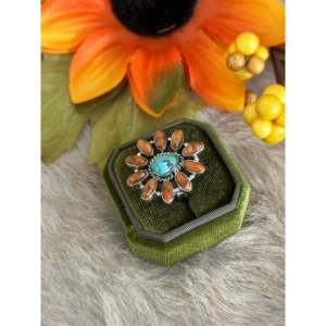 Southwest Handmade Turquoise Sterling Silver <b>Adjustable</b> <b>Ring</b> Boho Geometric Marquise Cut Dainty Jewelry - Product Image 3