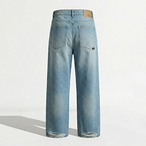 Jean en denim décontracté pour homme, coupe ample, taille mi-haute, jambe large, lavable, pour automne, été, printemps, style streetwear, vente en gros, étiquette personnalisée - Product Image 2
