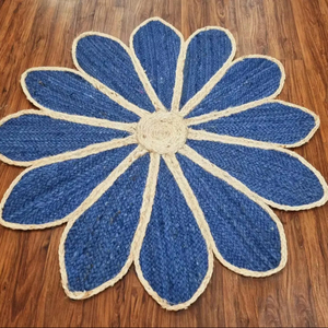 Tapis en jute bleu fait à la main pour salon chambre salle à manger entrée porche extérieur avec motif abstrait tapis en jute décoratif - Product Image 1