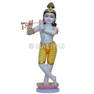 รูปปั้นหินอ่อนพระกฤษณะทำด้วยมือสีขาวหินอ่อน Murti สำหรับบ้านวัด - Product Image 1