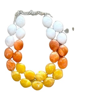 Multilayer Resin Design Beaded <b>Necklace</b> Women's <b>Statement</b> Jewelry Orange Yellow White Round Strand Party Gift Accessory - Product Image 4