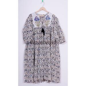 2024 verano otoño manga larga Floral bloque estampado algodón vestido largo mujer Casual fiesta desgaste largo Maxi vestido traje de baño y ropa de playa - Product Image 4