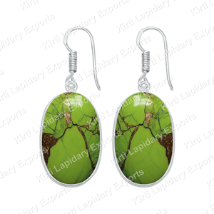 Boucles d'oreilles vertes en cuivre et turquoise, faites à la main, en laiton plaqué argent, vente en gros, boucles d'oreilles en pierres précieuses, Jaipur Inde, faible MOQ 2 pièces - Product Image 6