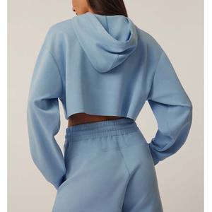 Venta al por mayor personalizado 100% algodón mujeres sudaderas con capucha de manga larga sudadera de yoga con cuello alto y logotipo frontal invierno esencial - Product Image 6