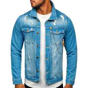 Veste en jean pour homme OEM 2024, veste en jean déchirée et délavée personnalisée, veste en jean unie, veste en jean tendance, vêtements Mam, veste en jean tendance pour homme - Product Image 1
