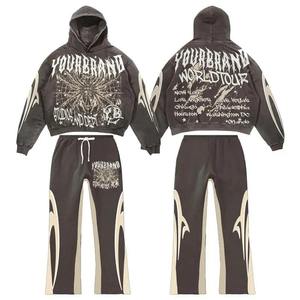 Conjunto de pantalones de chándal con capucha y lavado ácido de alta calidad, pantalones de chándal apilados acampanados con estampado Dtg de pantalla Vintage - Product Image 1