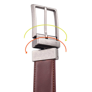 Ceinture en cuir véritable réversible pour homme 3.2cm marron kaki respirant OEM avec boucle rotative pour vêtements - Product Image 5