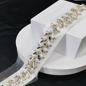 Handmade Designer Silver Stone Embellished <b>Net</b> Lace Border Elegant Lace <b>Fabric</b> - Product Image 3