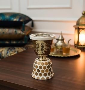 Quemador de Incienso Moderno con Diseño de Panal, Base de Metal Dorado Martillado, Diseño Árabe, Decoración de Mesa de Lujo para Oriente Medio - Product Image 2