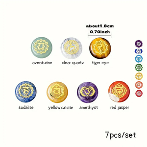 7 pièces ensemble de Chakra en cristal naturel pierres de Massage rondes en cristal de roche avec sept symboles de guérison de couleur Kit d'équilibrage d'énergie Reiki - Product Image 5