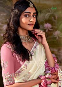 Saree de seda de diseñador, tejido de vidrio suave, borde bordado, estilo tradicional moderno, fiestas de boda, ropa de mujer de alta calidad - Product Image 2