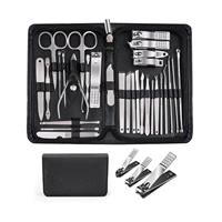 Kit de Manicura y Pedicura de Acero Inoxidable con Estuche de Cuero, Cortaúñas, Tijeras, Empujador de Cutículas, Kit de Cuidado de Uñas