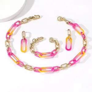 Fashion personality color resin necklace earrings bracelet set explosive nice accessories female Exaggerated personality gift