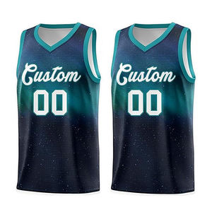 Camiseta de baloncesto sublimada de último diseño, tela de poliéster, costilla corta, cuello en V, cintura elástica, aparejos, conjuntos de impresión de sarga - Product Image 2