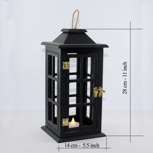 Modern <b>Black</b> Wooden <b>Lantern</b> Handmade High Quality Home Decorative <b>Candle</b> Tealight Holder <b>With</b> Jute Handle for Hanging Christmas - Product Image 6