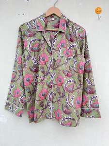 Pijama de Algodón Popelina 100% Hecho a Mano en India, Estampado Floral Elegante, Ropa de Dormir Informal de Lujo para Primavera, Verano y Otoño, ODM - Product Image 4