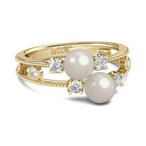 Jeulia <b>Split</b> Shank Faux Pearl Sterling Silver Fashion <b>Ring</b> - Product Image 2