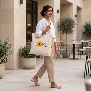 Sunflower LOVE Recyclable Hand Embroidered Canvas Tote <b>Bag</b> 14x16 Inch Custom Logo Cotton Shopper for <b>Women</b> Wholesale - Product Image 3