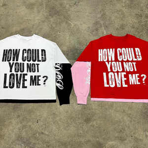 Camiseta de manga larga vintage personalizada para hombre, camiseta tejida de algodón de gran tamaño con estampado de letras y pantalla única - Product Image 2