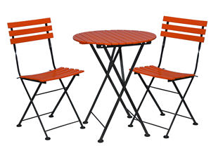 Folding <b>Bistro</b> <b>Set</b> Acacia Wood PU Painted Steel Legs Outdoor <b>Dining</b> Durable Lightweight Eco-Friendly Minimalist Design - Product Image 2