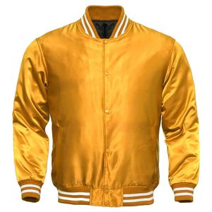 Meilleure vente Veste de baseball en satin de haute qualité personnalisée pour hommes Veste universitaire de couleur unie Col montant Vêtements d'hiver à la mode - Product Image 4