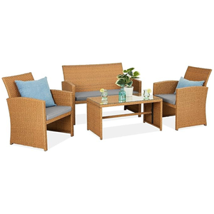 Elegante juego de sofás de mimbre para exteriores con cojines para jardín, terraza y piscina - Product Image 1