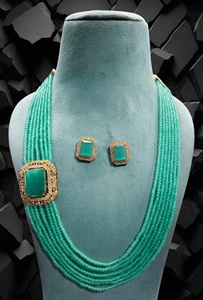 Modern Monalisa Stone Octo shape Side Pendant Onyx <b>Beads</b> Mala <b>Necklace</b> With Earrings Perfect for Reception Wear For Women - Product Image 3