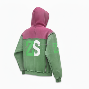 Sudadera con capucha gruesa de lana con cremallera de 400 GSM, ropa de invierno gruesa, tela de algodón y poliéster, panel de dos tonos, Sudadera con capucha básica con logotipo personalizado rosa y verde - Product Image 4