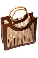 Bolso de Mano de Ratán con Asa de Bambú, 100% Cuero Genuino, Diseño Floral, Cierre Abierto, Estilo Vintage, Regalo para Ella, de la India