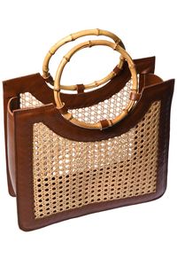 Poignée en bambou rotin pochette 100% cuir véritable été Vintage mode cadeau pour elle de l'Inde - Product Image 4