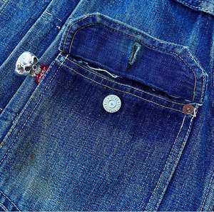 แจ็กเก็ตผ้ายีนส์แบบลำลองวินเทจสำหรับผู้ชายผ้าฝ้ายฟอกสีขาดระบายอากาศได้สำหรับฤดูใบไม้ร่วง - Product Image 6