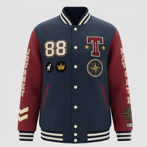 Chaqueta Varsity Personalizada al por Mayor para Hombre, Bordada en Lana Chenille, con Logotipo Frontal, Transpirable y Resistente al Viento, para Uso en Exteriores - Product Image 1