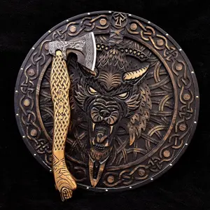 定制中世纪北欧盾牌手工雕刻木维京狼盾和维京礼物最适合重演圣诞礼物。