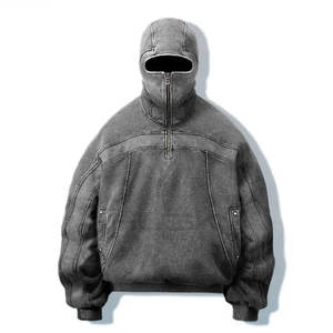 Sudadera con capucha vintage de invierno para hombre, con hombros caídos, lavado ácido, estampado digital, cremallera completa, 100% algodón, bordada, al por mayor - Product Image 3