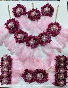 Nouveau Design Tissu Fleur À La Main Floral Plume Ensemble De Bijoux Artificielle Rose Perle Conception pour La Mariée Festive Porter Rose Magenta - Product Image 2
