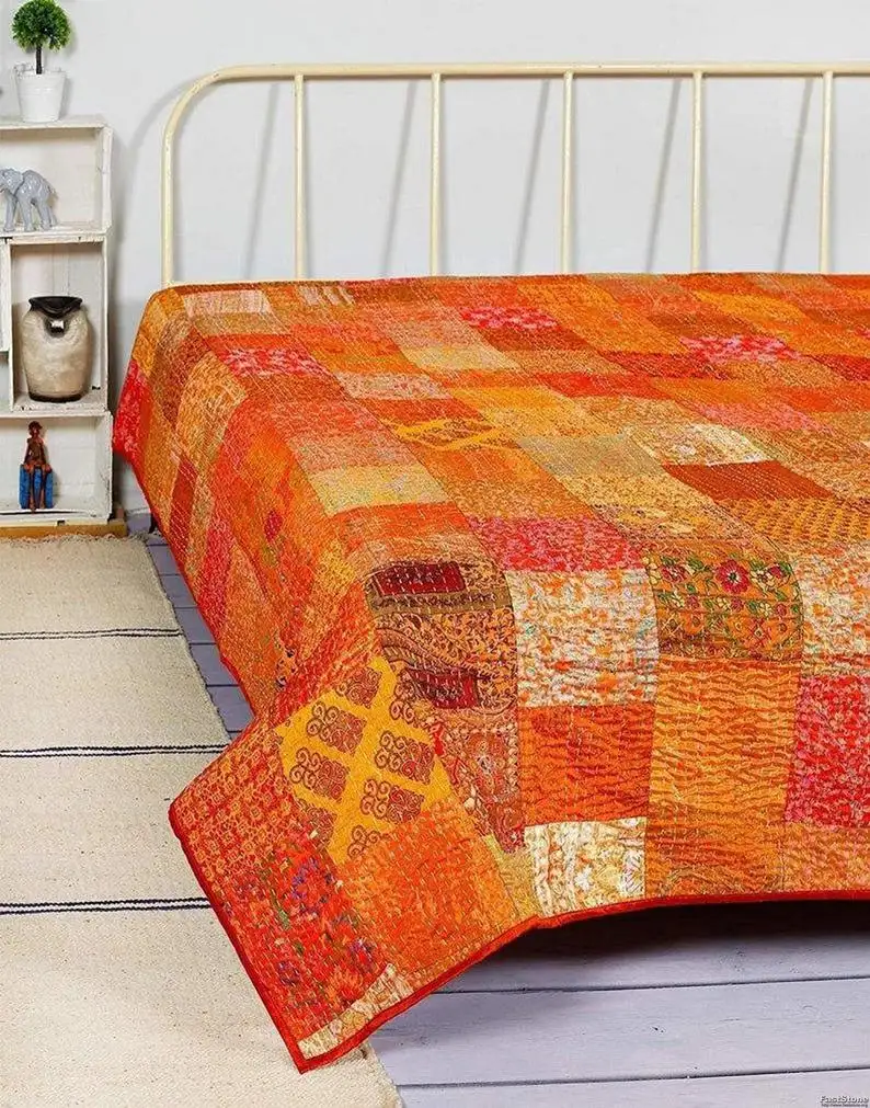 Bohemian Vintage Sari Quilt Traditionele Indiase Zijden Patola Kantha Sprei Met Patchwork Ontwerp Gewatteerd Gooien Tijdloze Aantrekkingskracht