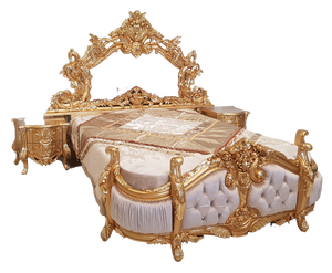เฟอร์นิเจอร์เตียงสไตล์ฝรั่งเศสหรูหราเฟอร์นิเจอร์ฝรั่งเศสคลาสสิกชุดห้องนอนเฟอร์นิเจอร์ทองโบราณไม้ Handcraft ใบ - Product Image 5