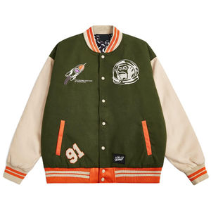 แจ็คเก็ตวาร์ซิตี้คอตั้งเคลือบลายโลโก้แบบกำหนดเอง แขนหนัง ปักลาย คู่รัก แจ็คเก็ตเบสบอลสำหรับผู้ชาย แจ็คเก็ตกันลมฤดูหนาว - Product Image 1